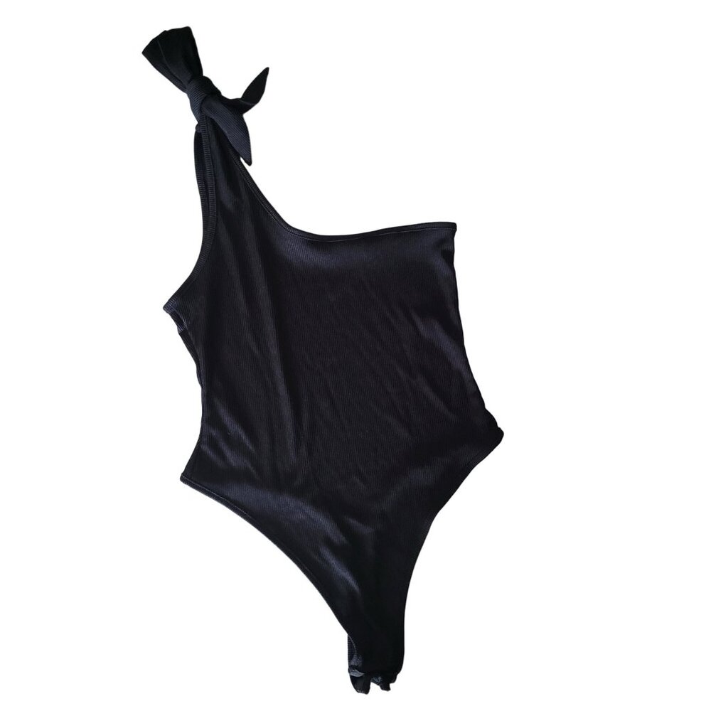 One-Shoulder Ribbed Bodysuit Black Size 8 Boohoo Womens